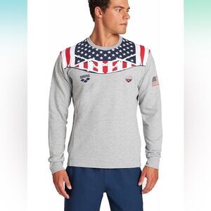 NWT New ARENA USA Bishamon Swimming Logo American Flag Sweatshirt Gray Medium